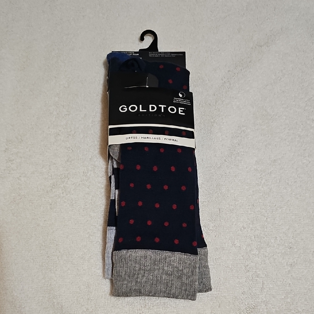 GOLDTOE Men's 3 Pack Dress Crew Socks Size 6-12.5 Dots, Stripes New